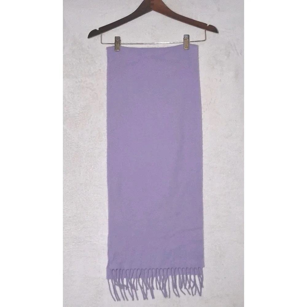 Pure New Wool Scarf OS Lavender 100% Lambswool Fringe Warm VTG Quiet Luxury